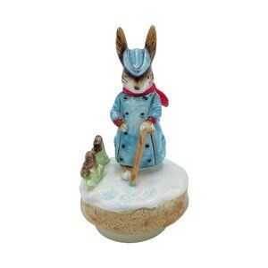 VTG Schmid Gentleman in Snow Rabbit Music Box Beatrix Potter 1982 *Works-Slow